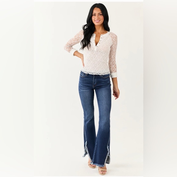 KANCAN Dark Wash Bootcut Jeans Frayed Hem Stretch Size 25 Flare Denim - Picture 16 of 16